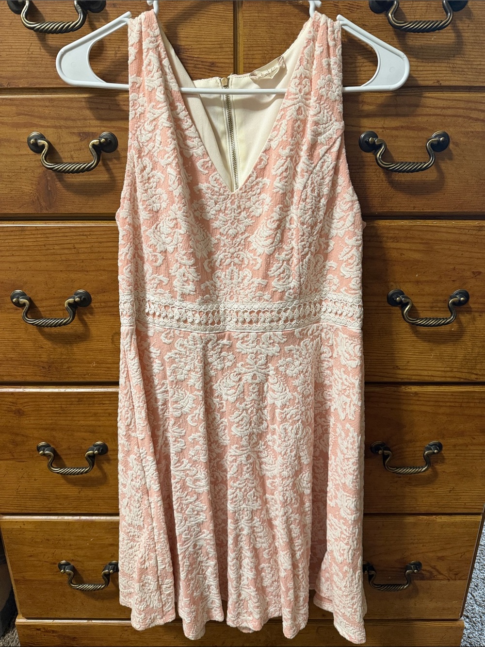 Altar'd State Blush Pink & White Lace Fit-and-Flare Mini Dress